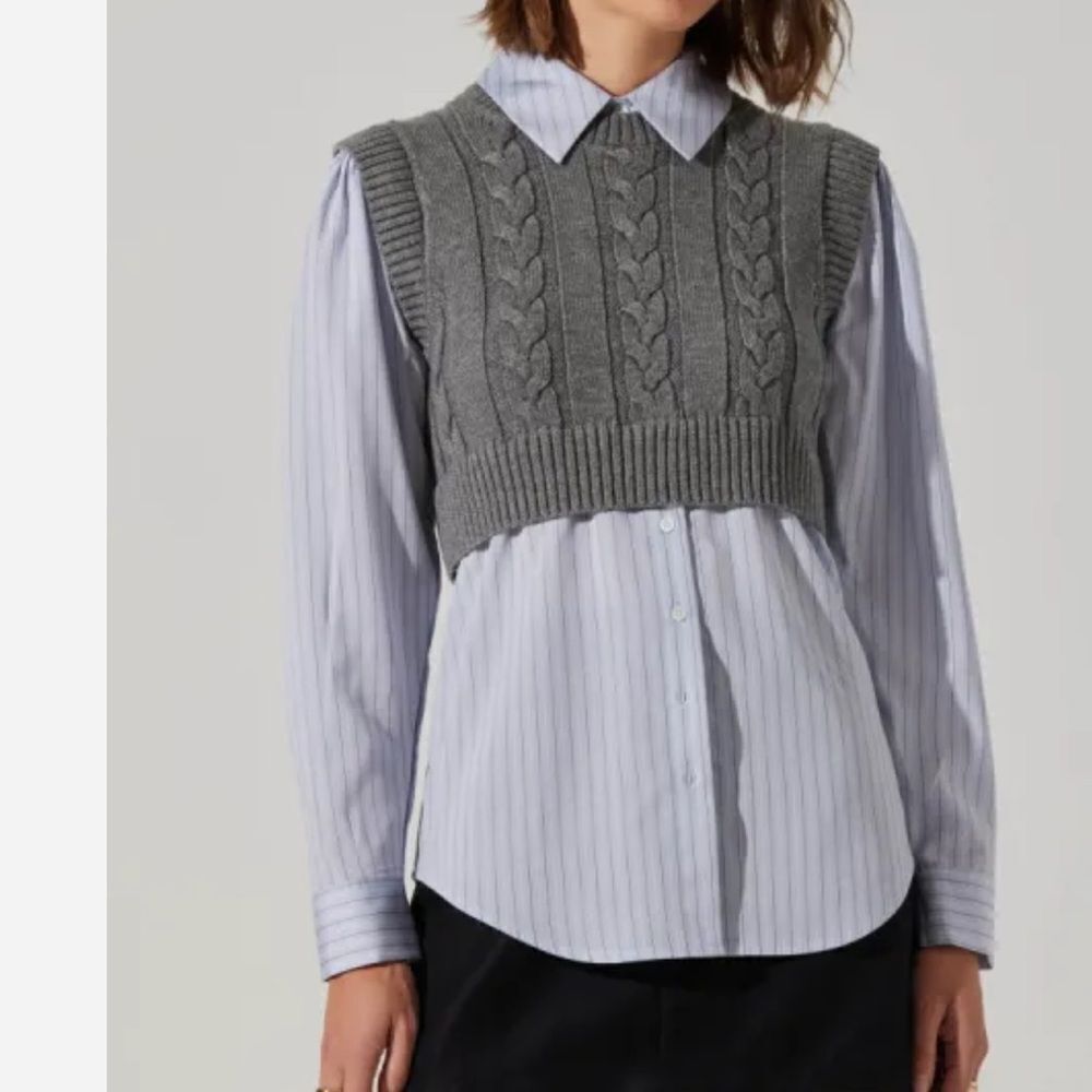 ASTR Gray Flannery Layered Cable Combo Shirt S